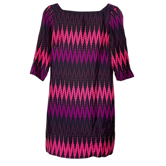 Milly of New York Silk Black Pink and Purple Geometric Print Shift Dress, US 6 - Picture 3 of 7